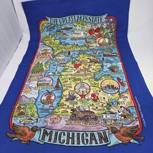 THE GREAT LAKES STATE MICHIGAN POSTER STYLE TEA TOWEL KITCHEN DECOR 100%‎ COTTON
